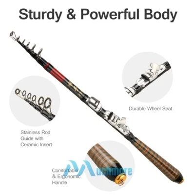 2.1m Telescopic Carbon Fiber Fishing Rod Pole Casting Spinning Fresh & Saltwater - Image 1 of 4