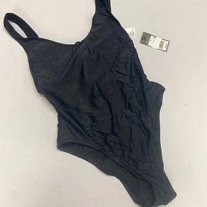 NWT Mossimo Swim One Piece Black V Neck Bathing Suit Swimsuit Ruched Butt Small - Picture 1 of 4