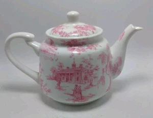 Porcelain Teapot Mount Vernon Home of George Washington White/Pink Transferware - Picture 1 of 5