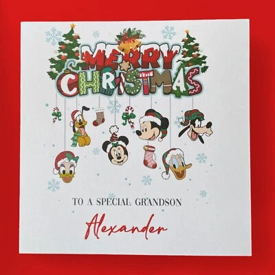 Disney Christmas Cards Grandson Granddaughter Nephew  Personalised Mickey Mouse - Image 1 of 4