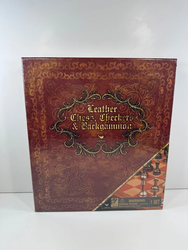 Leather Chess Checkers & Backgammon 3 Game Set Cardinal Games #20093540