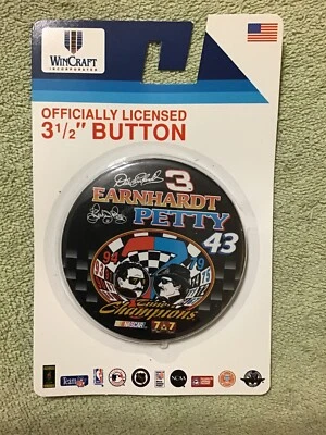 DALE EARNHARDT & RICHARD PETTY 7 Time Champions Wincraft 3 1/2 Inch Button Pin - Image 1 of 2