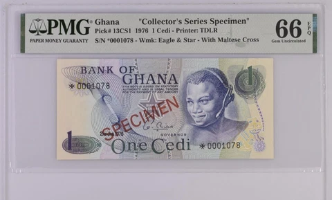 Ghana "Collector's Series Specimen P-13CSI 1976 1 Cedi 66 EPQ GEM UNC Cover