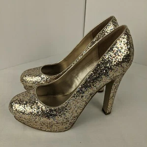 G By Guess Gold Texture 1" Platform 5" Heels 8.5W Glitter Bling Hollywood in box - Picture 1 of 12