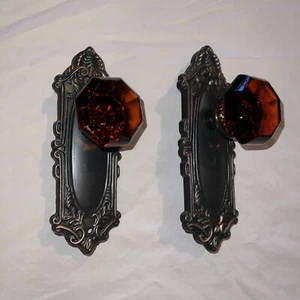 Nostalgic Warehouse Victorian Plate & Interior Amber Door Knobs - Picture 1 of 7