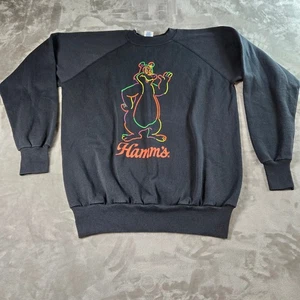 Vintage Hamms Bier Sweatshirt Raglanbär schwarz Herren L Velva Glanz hergestellt in den USA - Bild 1 von 8