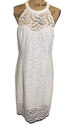 Lilly Pulitzer Kenna Halter Dress Women’s Size 14 Ivory Lace Sheath Dress — 第 1/4 张图片