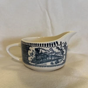 VTG Royal China Currier & Ives Creamer Blue and White with Railroad Scenes - Picture 1 of 6