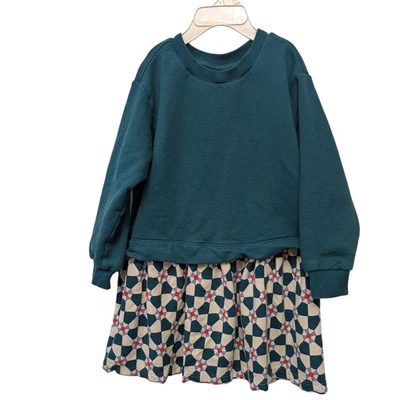 Hanna Andersson Long Sleeve Mixie Sweatshirt Dress Girls Green Peppermint Swirl - Image 1 of 4