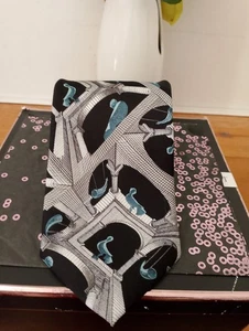 M.C. Escher Another World 1947 Blue 100% Silk Made In Italy Art Tie NWT - Picture 1 of 9