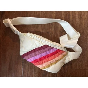 Marine Layer Puffer Fanny Pack Waist Bag Cream Rainbow Stripe Padded Zip - Picture 1 of 5