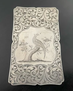 Antiguo estuche de cartas de plata esterlina sello inglés grabado pájaro ornamentado - Imagen 1 de 7