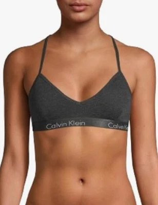 Calvin Klein Motive Cotton Lightly Lined Bralette Charcoal Heather Size S - Image 1 of 4
