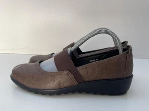 Cushion Walk Women's Brown Leather Elasticated Strap Wedge Shoes UK 7 EUR 40 B76 - Picture 1 of 7