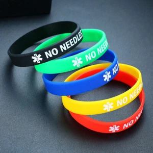 7.5" Medical Alert ID NO NEEDLES OR BP THIS ARM Silicone Bracelet Wristband 5Pcs - Picture 1 of 7