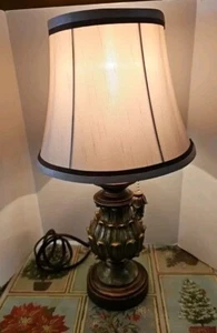 Stylecraft Salero Table Lamp - Antique Gold Finish -Cream Fabric Shade 17” Works - Picture 1 of 6