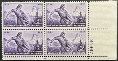 U.S. Scott #1060 PB of 4, Nebraska 100th Territorial Anniversary Issue, F-VF MNH - Image 1 of 2