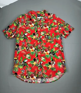 Disney Hawaiian Button Up Shirt Mens Large Red Mickey Mouse Aloha Short Sleeve - Picture 1 of 9