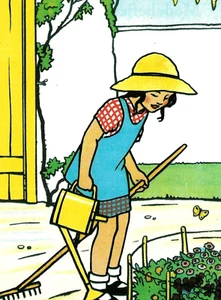 PC Rie Cramer. Artista holandés firmado. ""Jardinería infantil""." Colores vibrantes. UNP. - Imagen 1 de 3