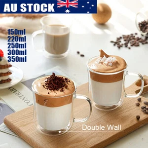 2 x 150/250/350mL Glass Tea Cup Coffee Double Wall Layer Insulated Mug Cocktail - Bild 1 von 24