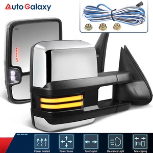 Chrome Power Heated Turn Signal Tow Mirrors For 07-13 Chevy Silverado GMC Yukon - Picture 1 of 8