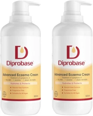 Diprobase Eczema Dry Skin Emollient Cream 500ml NEW ADVANCED (Pack of 2)