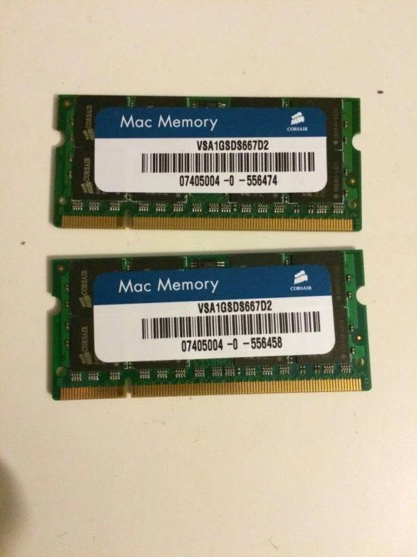 CORSAIR 2GB 2x1GB DDR2 667 (PC2 5300) Memory for Apple Notebook VSA1GSDS667D2 - Immagine 1 di 1