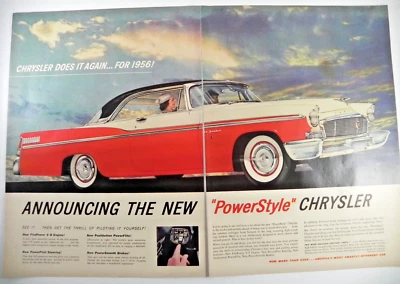 1955 Chrysler Print Ad ~ "The New 'PowerStyle'!" Red & White New Yorker - Image 1 of 4