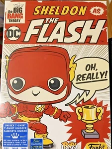 Funko Pop Tees Sheldon as The Flash T-Shirt SDCC Exclusive Big Bang Theory - Picture 1 of 6