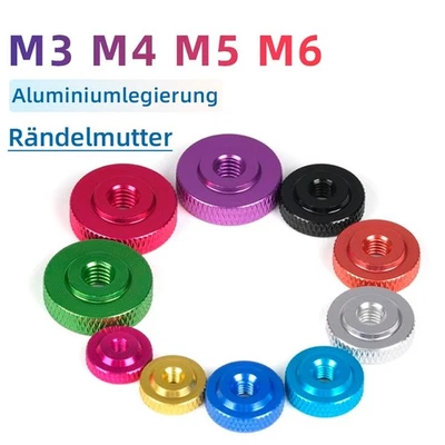 M3 M4 M5 M6 Aluminium Rändelmutter Farbe Durchgangsloch Rändelmuttern FlacheForm - Bild 1 von 4