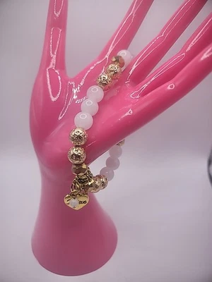 Vintage Bracelet Beaded Stone White Gold Tone Charms Believe Crystals Jewelry - Image 1 of 4