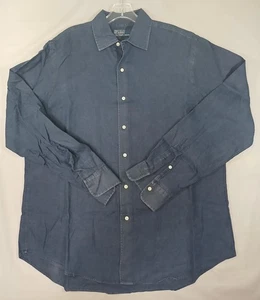 Polo Ralph Lauren Shirt Mens Large Blue Linen Long Sleeve Button Up Casual - Picture 1 of 7