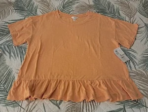 NWT Time and Tru sz XXL 100% Cotton Short Sleeve Peplum Top Soft Papaya Orange - Picture 1 of 10