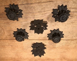 Set of Six (6) Rustic Leaf Cast Iron Drawer Pull 3" wide Six (6) 0058A - Picture 1 of 12