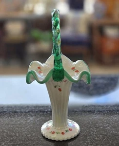 Fenton Glass Basket Iridized Milk Glass Berries Greenery Emerald QVC Exclus. HTF - Picture 1 of 5