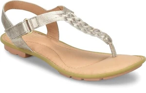 Born Yarrow Damengröße 10M hellgold metallic Leder geflochtene Zehenstegsandalen - Bild 1 von 12