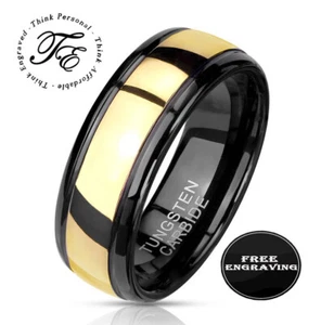 Personalized Men's Gold Tungsten Wedding Ring - Engraved Handwriting Ring - Picture 1 of 7