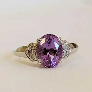 3Ct Oval Created Purple Amethyst Solitaire Engagement Ring 14K White Gold Finish - Picture 1 of 5