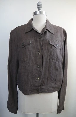 NUEVO DOSA Moca Marrón Algodón Lino Mezcla Botón Delantero Chaqueta Vaquera Talla 3 M L NUEVO SIN ETIQUETAS Foto 1 de 4