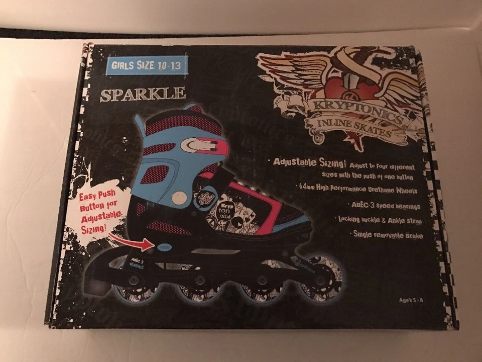 Sparkle Kryptonics Girls Adjustable Inline Skates Size 10-13 Nib - Image 1 of 4