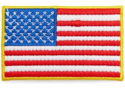 American Flag Gold Boarder  Iron On Patches for Applique Embroidery 3 x 2 in - Image 1 of 2