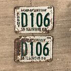 1956 Illinois Truck License Plate Pair D 106 Low Ford Chevy Dodge YOM DMV Clear