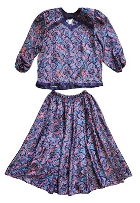 Conjunto de 2 Saia Top Vintage Diane Freis Paisley Roxo Georgette - Imagem 1 de 4