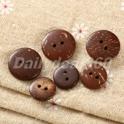 100pcs 15/20mm Dia Coconut Shell 2 Holes Round DIY Sewing Scrapbooking Buttons - Image 1 of 4