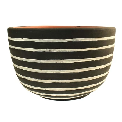 hand painted garden planter monochrome d 20cm Terracotta plant pot black & white - Image 1 of 3