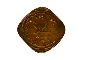 Rare Collection George VI King Emperor 2 Anna India 1943 Brass Antique Old Coin