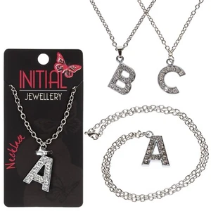 Collar Letra Inicial Color Plata Colgante Cristal Alfabeto Personalizado A-Z - Imagen 1 de 56