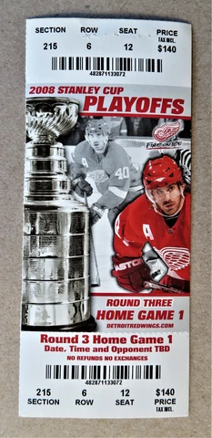 Red Wings 2008 Stanley Cup Playoffs Round 3 Home Game 1 ticket stub Dallas Stars Cover
