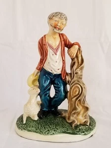 Capodimonte Style  "OLD GUY With SHEEP - Leaning On Stump - LARGE - RARE FIND 🔥 - Picture 1 of 12