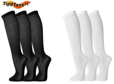 3 Paar Häkellook Trachtenstrümpfe Antiloch-Garantie Kniestrümpfe Damen Baumwolle - Bild 1 von 4